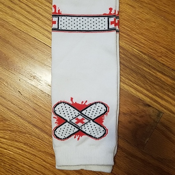 Sourpuss White & Red Band Aid Over The Knee Socks - Picture 3 of 6